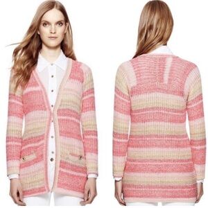 Tory Burch Pink Erin Open Front Women's Pink Striped Cardigan